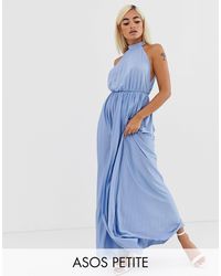 asos design halter pleated waisted maxi dress