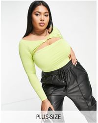 Missguided Slinky Long Sleeve Cut Out Top With Twist Detail - Green