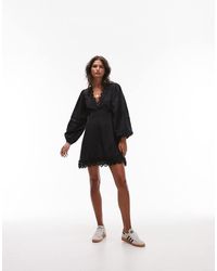 TOPSHOP - V-neck Lace Mini Tea Dress - Lyst