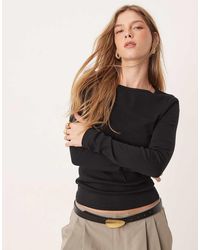 Gina Tricot - Jersey Rib Round Neck Long Sleeve Top - Lyst