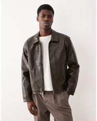 Abercrombie & Fitch - Veste courte zippée en imitation cuir - foncé - Lyst