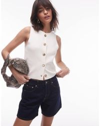 Mango - Button Through Fine Knit Vest With Gold Button - Lyst