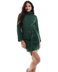 Vila - Roll Neck Mini Jumper Dress With Tie Waist - Lyst