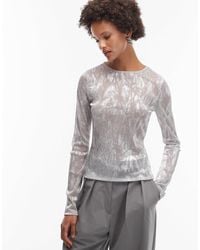 ASOS - Sheer Mesh Long Sleeve Metallic Animal Print Top - Lyst