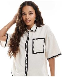 Vero Moda - Camisa Color Crema Extragrande Con Pespuntes En Contraste De (Parte De Un Conjunto)-Blanco - Lyst