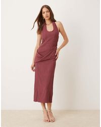 ASOS - Textured Halter Drape Waist Midi Dress - Lyst