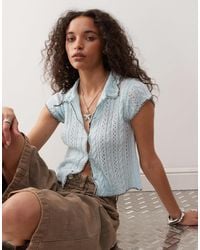 Collusion - Pointelle Button Through Knitted Top - Lyst