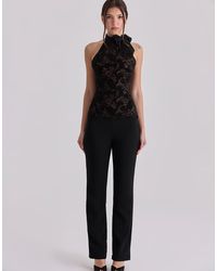 House Of Cb - Natalya Lace High Neck Top With Detachable Bow - Lyst