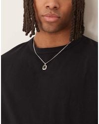 ASOS - Collana Argentata Con Pendente Squadrato Con Pietra Nera - Lyst