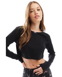 Wednesday's Girl - Bow Print Pointelle Long Sleeve Pyjama Set - Lyst