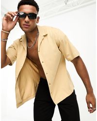 Jack & Jones - Premium - chemise oversize en jersey épais avec col à revers - beige - Lyst