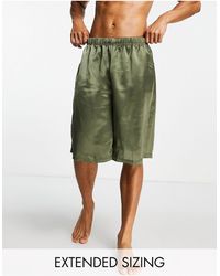 ASOS – längere lounge-shorts aus satin - Grün