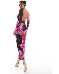 Kaiia - Exclusive Double Layered Slinky Long Sleeve Low Back Bodycon Maxi Dress - Lyst