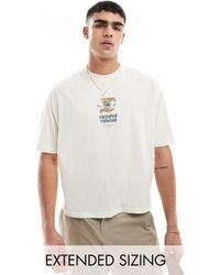 ASOS - T-shirt oversize coupe carrée avec imprimé céleste sur le devant - beige - Lyst