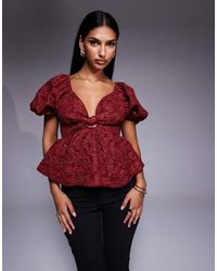 New Look - Jacquard Puff Sleeve Top - Lyst