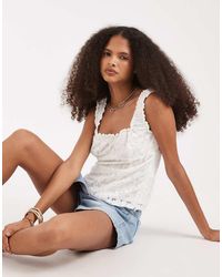 Vero Moda - Gathered Neckline Lace Tank Top - Lyst