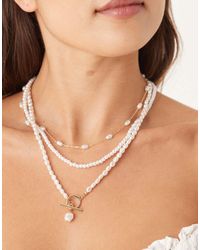 ASOS - Multi-row Necklace With Faux Pearls And T-bar Detail - Lyst