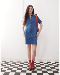 Noisy May - Short Sleeve Denim Mini Dress - Lyst