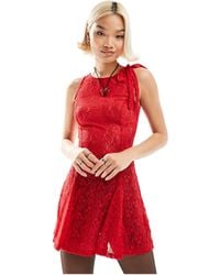 Motel - Lace Bow-detail Mini Dress - Lyst