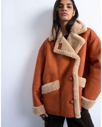 TOPSHOP - Shearling Oversized Car Coat - Lyst