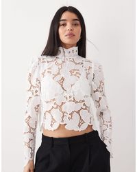 Mango - – hochgeschlossene, langärmlige bluse aus zarter spitze - Lyst
