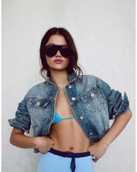 Bershka - Cropped Balloon Denim Jacket - Lyst