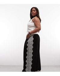 ASOS - Curve Satin Wide Leg Trousers With Lace - Lyst