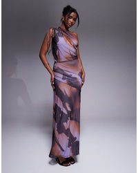ASOS - Mesh Channelled Tie One Shoulder Midi Dress With Slash Cut Out - Lyst