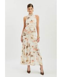 Bardot - Leanna High Neck Ruched Waist Thigh Split Mesh Midi Dress - Lyst