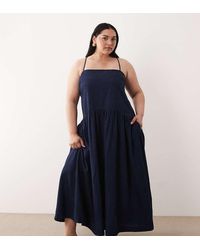 ASOS - Asos Design Curve Denim Smock Midi Dress With Side Pockets - Lyst