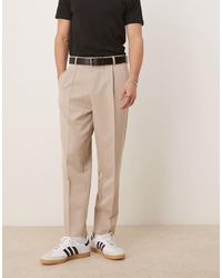 ASOS - Pantalones De Vestir De Corte Tapered Holgado Con Pinzas Delanteras De -Neutro - Lyst