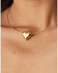 ASOS - Waterproof Stainless Steel Necklace With Wire And Puff Heart Pendant Design - Lyst