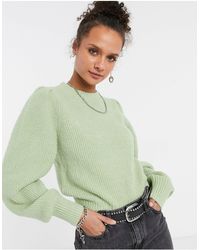Monki Qamelia Knitted Sweater With Volume Sleeve - Green