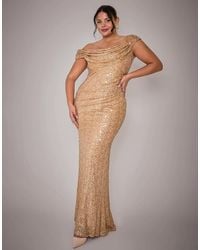 Goddiva - Cap Sleeve Iridescent Sequin Cowl Maxi Dress - Lyst