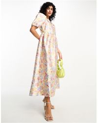 Vila - Shimmer Jacquard Midi Prom Dress - Lyst