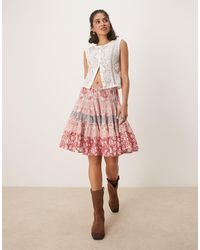 Free People - Floral Print Tiered Knee Length Boho Skirt - Lyst