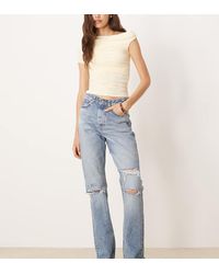 ASOS - Vaqueros De Corte Recto Y Talle Medio Con Lavado Claro Y Detalles Rasgados Circular Design Collection De Asos Design Tall-Azul - Lyst