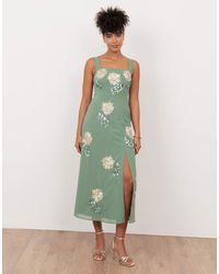 Maya - Floral Embellished Square Neck Midaxi Dress - Lyst
