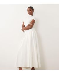 Kaiia - Exclusive High Neck Short Sleeve Fit And Flare Basque Dropped Waist Detail Maxi Dress - Lyst
