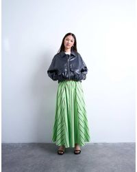 TOPSHOP - Falda Midi Verde Y Amarilla A Rayas De Corte Amplio Con Cintura Elástica De Popelina De - Lyst