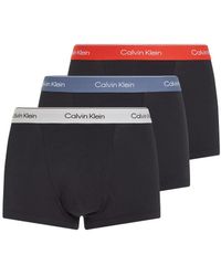 Calvin Klein - Pack De 3 Calzoncillos Negros Reforzados Con Cinturillas Rojas, Grises Y Azules Icon Cotton Stretch De - Lyst