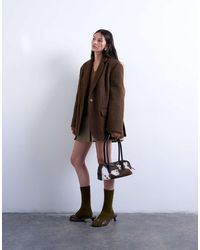 TOPSHOP - Abrigo Largo Marrón Estilo Americana Con Un Solo Botón De Tejido Cepillado De Mezcla De Lana De - Lyst