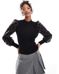 Y.A.S - Pull en maille avec manches transparentes à pois - Lyst