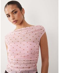 ASOS - Mesh Gathered Short Sleeve Off Shoulder Top - Lyst