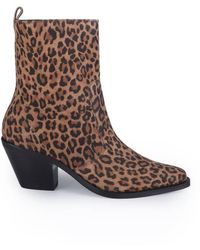 OFF THE HOOK - Bridge Leopard-Print Leather Block Heel Ankle Boots - Lyst