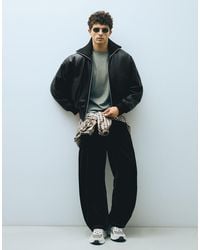 Bershka - Faux Leather Rib Bomber Jacket - Lyst