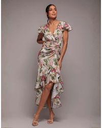 Goddiva - Floral Wrap High And Low Midaxi Dress - Lyst