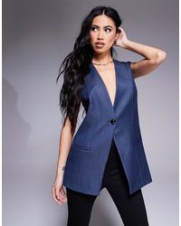 River Island - Denim Gilet Met Lange Pasvorm - Lyst