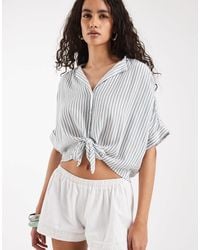 ONLY - Knot Front Cropped Shirt - Lyst