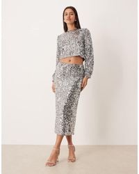 Vila - Sequin Midi Skirt Co-Ord - Lyst